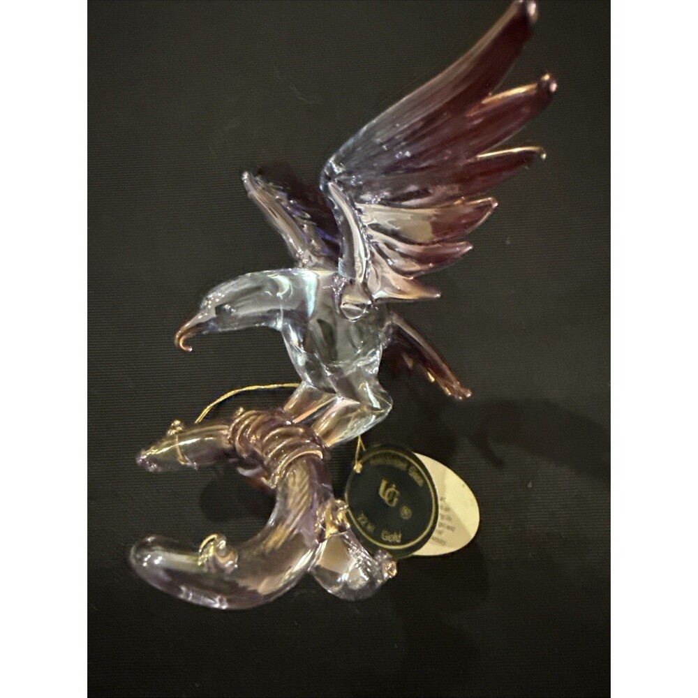 Vintage Unison Gifts Glass Eagle Figurine 22kt Gold Trim Hand Blown 2000